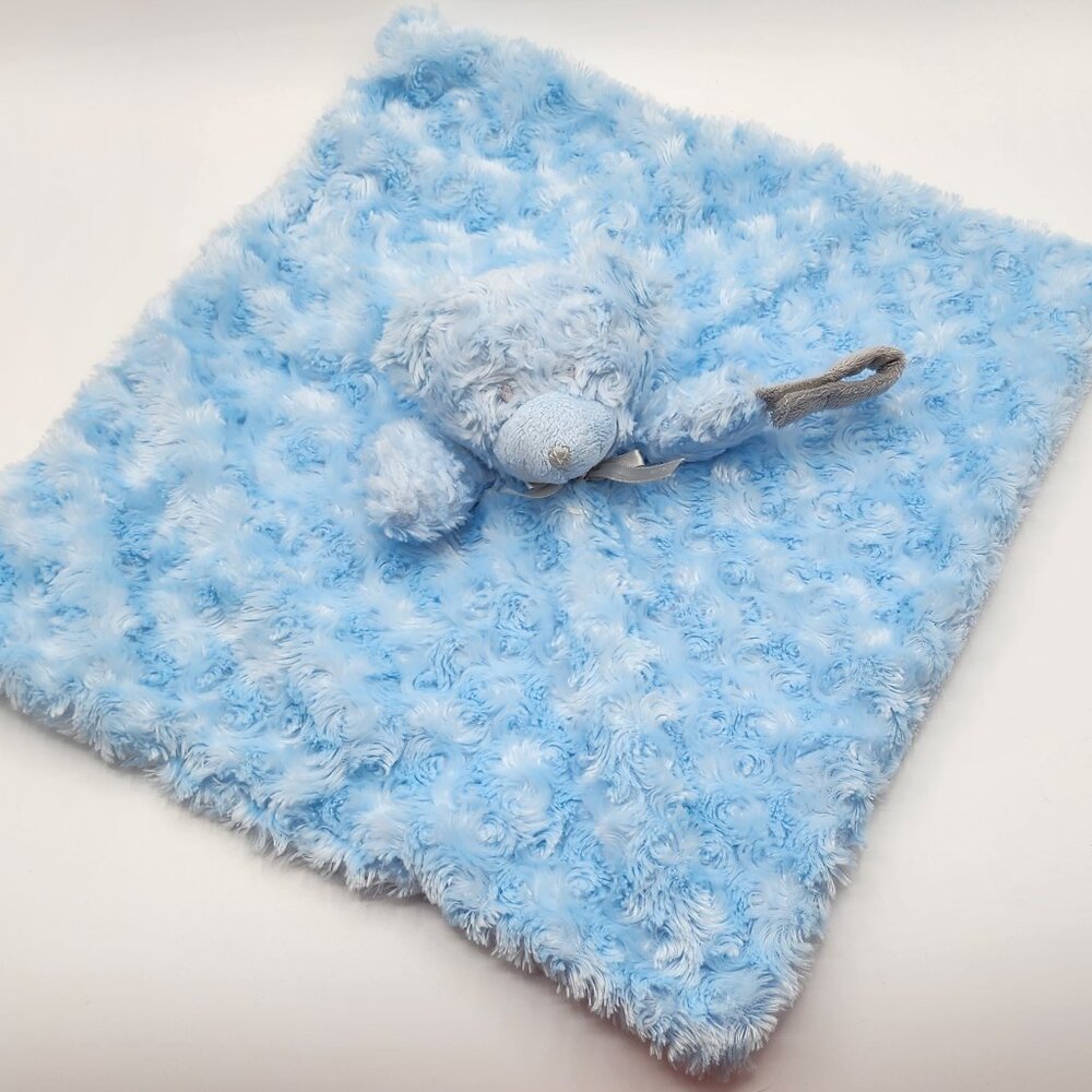 Blankets & Beyond Blue Bear Lovey Security Blanket Gray Eyes Nose Rosette Swirl